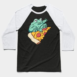 A frog skating a pizza slice Baseball T-Shirt